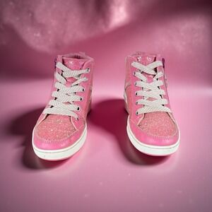 Skechers Girls 2.5 High Top Sneakers Pink Glitter Side Zip Shoes Youth 310645L